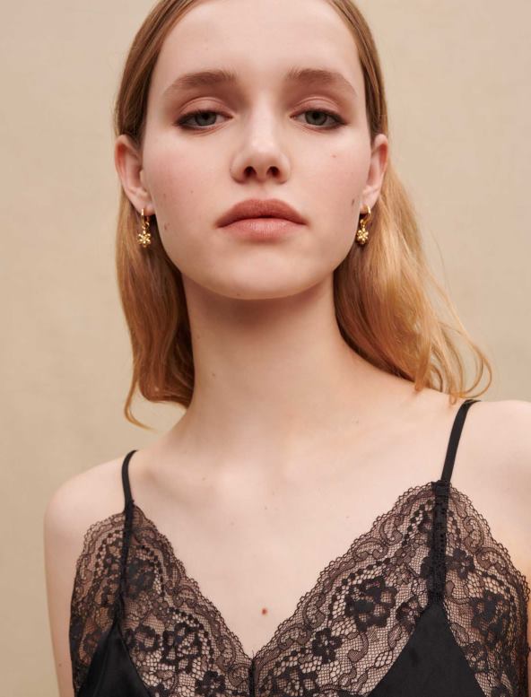 Maje top de satén de seda y encaje ropa negro mujer 2J08B112