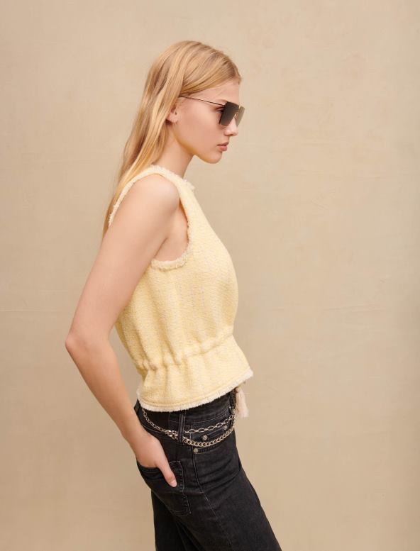 Maje top de tweed de lúrex sin mangas ropa de color amarillo pálido mujer 2J08B338