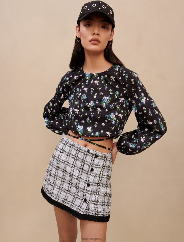 Maje top floral con corbata ropa ramo azul mujer 2J08B388