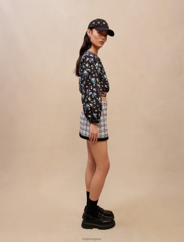 Maje top floral con corbata ropa ramo azul mujer 2J08B388