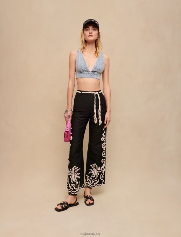 Maje top sujetador de mezclilla con pedrería ropa azul claro mujer 2J08B229