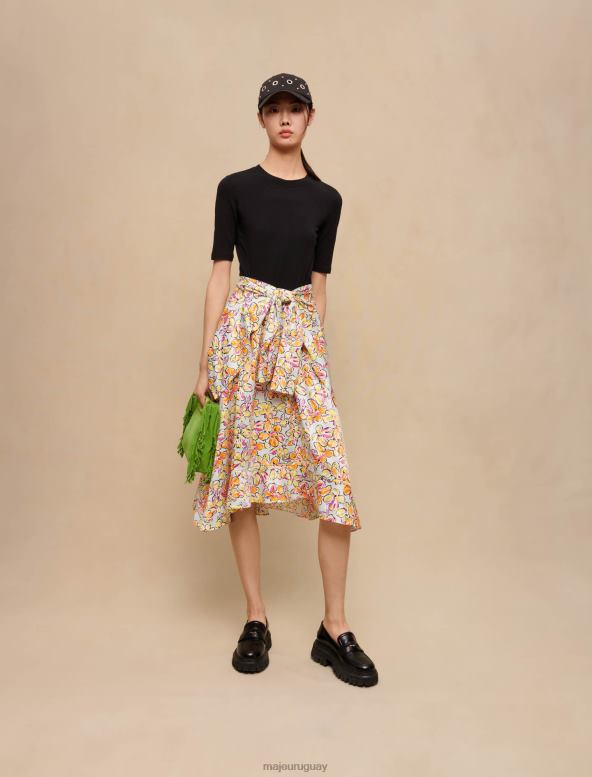 Maje falda con estampado floral y lazo ropa hibisco azul naranja mujer 2J08B226