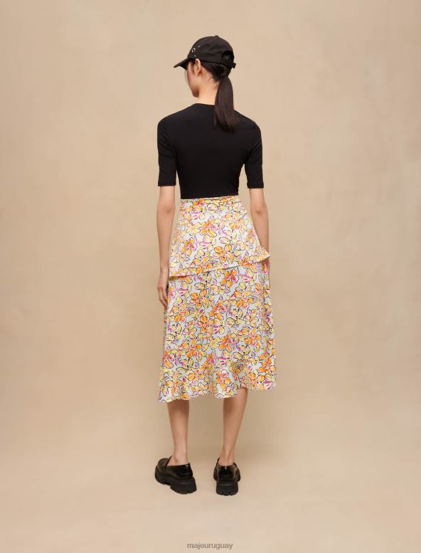 Maje falda con estampado floral y lazo ropa hibisco azul naranja mujer 2J08B226