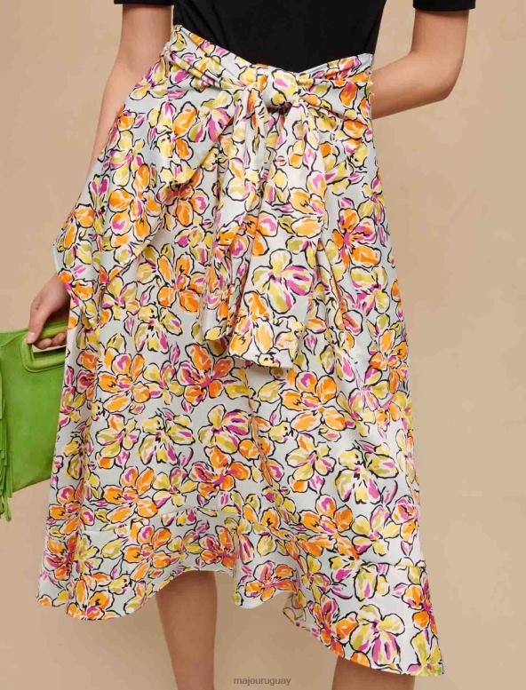 Maje falda con estampado floral y lazo ropa hibisco azul naranja mujer 2J08B226