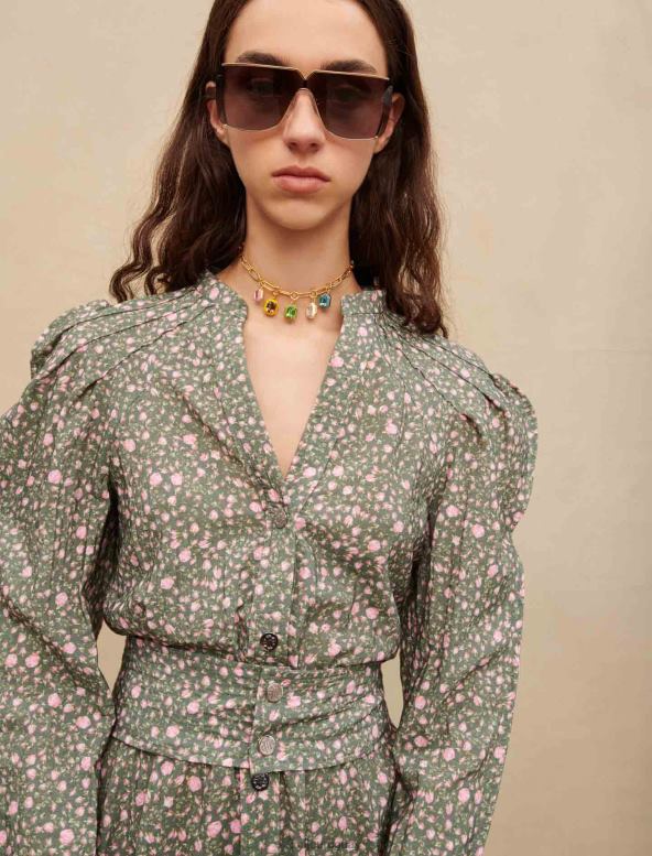 Maje mini vestido con mangas voluminosas ropa botón de rosas mujer 2J08B255