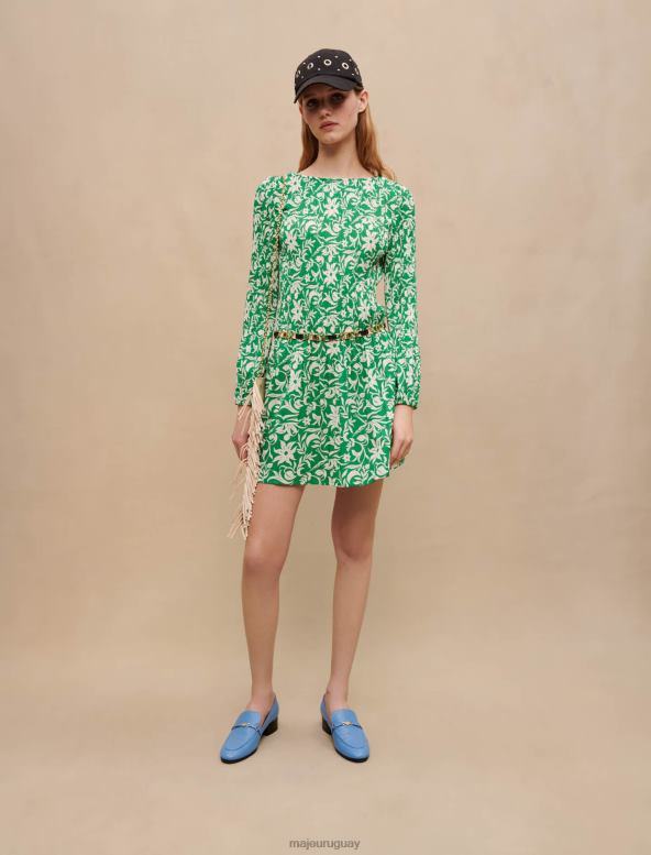 Maje minivestido de manga larga ropa imprimir verde onírico mujer 2J08B179