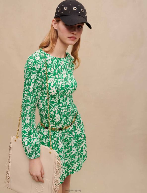 Maje minivestido de manga larga ropa imprimir verde onírico mujer 2J08B179