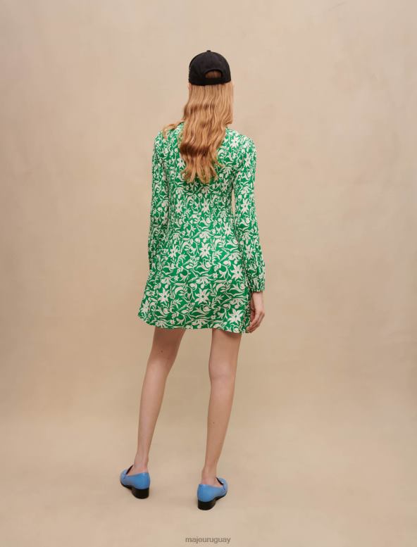 Maje minivestido de manga larga ropa imprimir verde onírico mujer 2J08B179