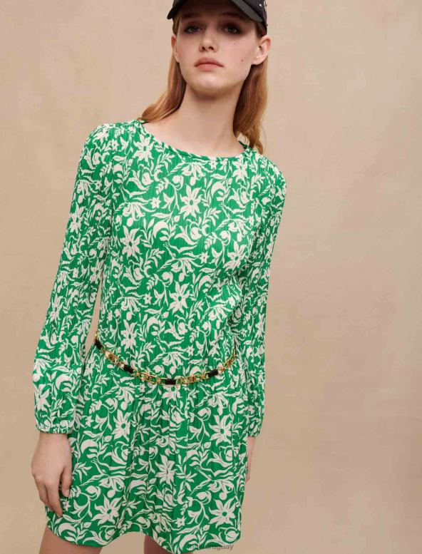 Maje minivestido de manga larga ropa imprimir verde onírico mujer 2J08B179