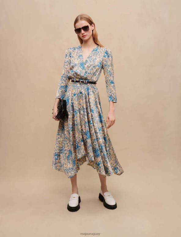 Maje vestido asimétrico con estampado animal ropa resumen azul mujer 2J08B171