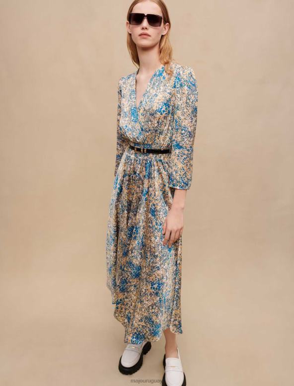 Maje vestido asimétrico con estampado animal ropa resumen azul mujer 2J08B171