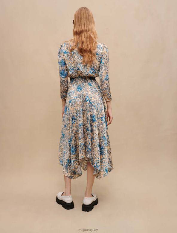 Maje vestido asimétrico con estampado animal ropa resumen azul mujer 2J08B171