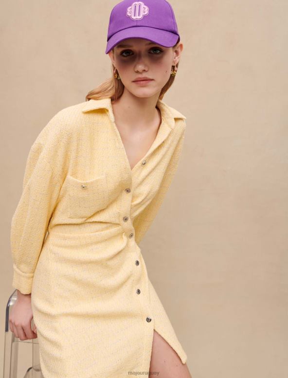 Maje vestido asimétrico de tweed de lúrex amarillo ropa de color amarillo pálido mujer 2J08B333