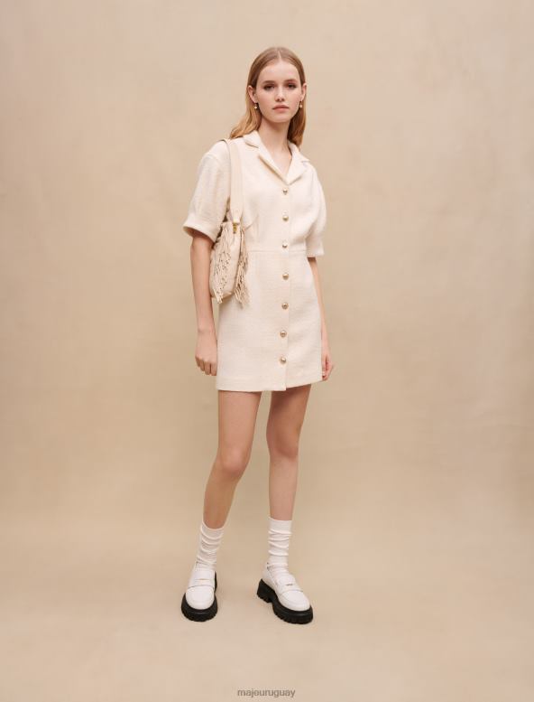 Maje vestido blanco de tweed con botones ropa crudo mujer 2J08B185