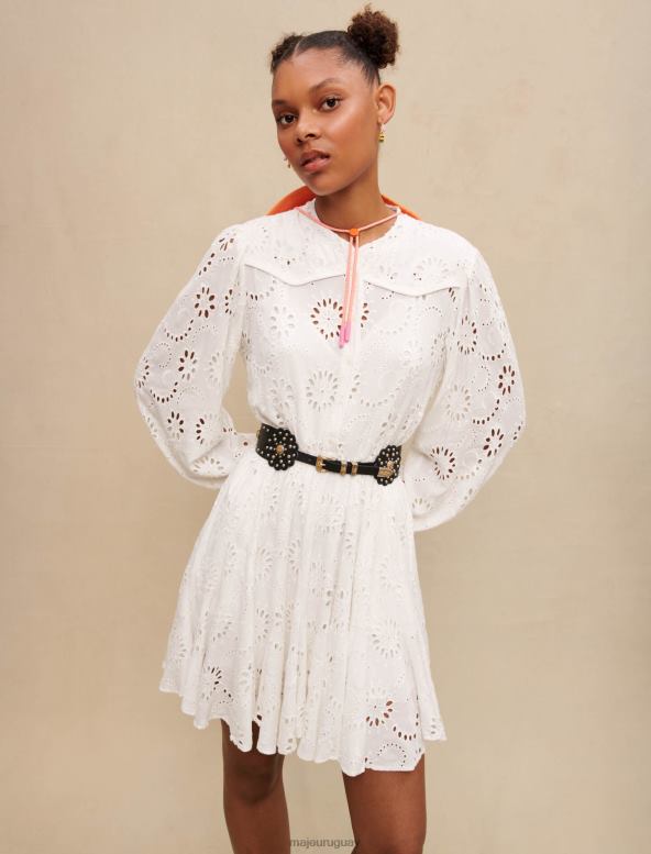 Maje vestido bordado con volantes ropa blanco mujer 2J08B184