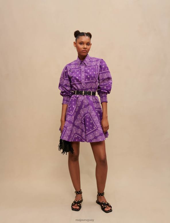 Maje vestido corto con estampado de cachemira ropa pañuelo morado mujer 2J08B147