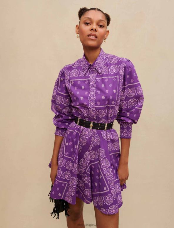Maje vestido corto con estampado de cachemira ropa pañuelo morado mujer 2J08B147