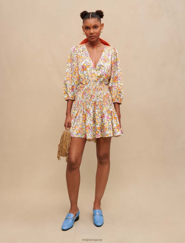 Maje vestido corto con estampado floral ropa hibisco azul naranja mujer 2J08B225
