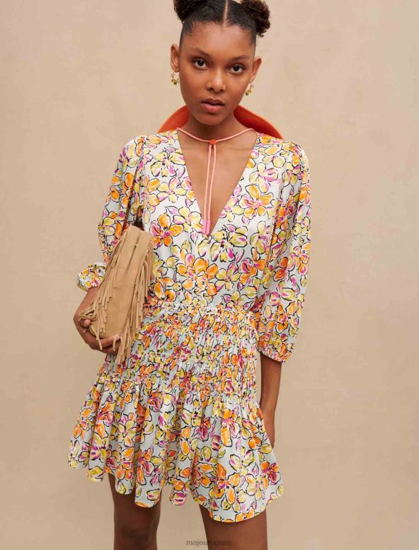 Maje vestido corto con estampado floral ropa hibisco azul naranja mujer 2J08B225