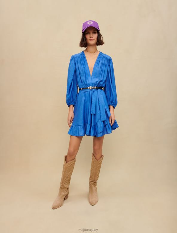 Maje vestido corto con volantes ropa azul mujer 2J08B301
