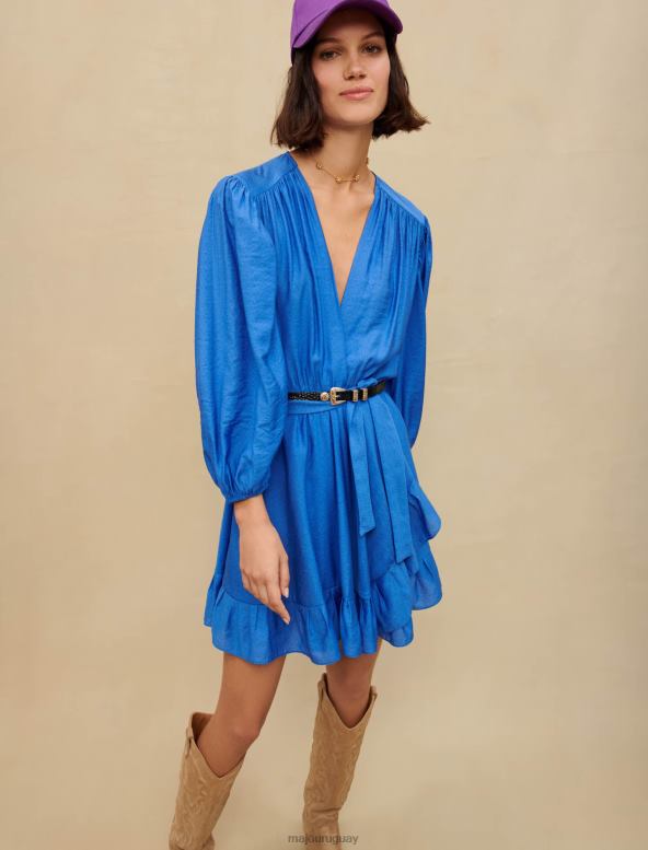 Maje vestido corto con volantes ropa azul mujer 2J08B301