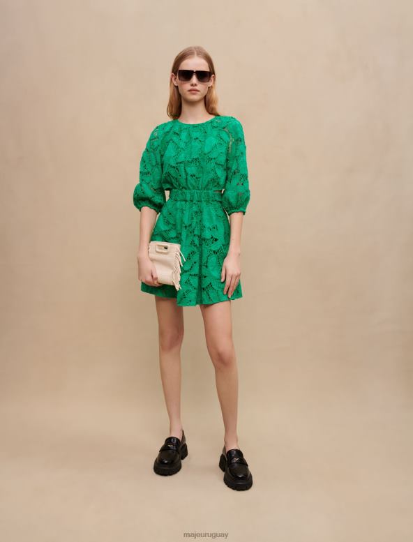 Maje vestido corto de algodón bordado ropa verde mujer 2J08B180