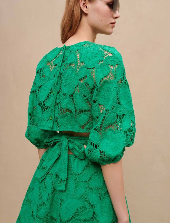 Maje vestido corto de algodón bordado ropa verde mujer 2J08B180