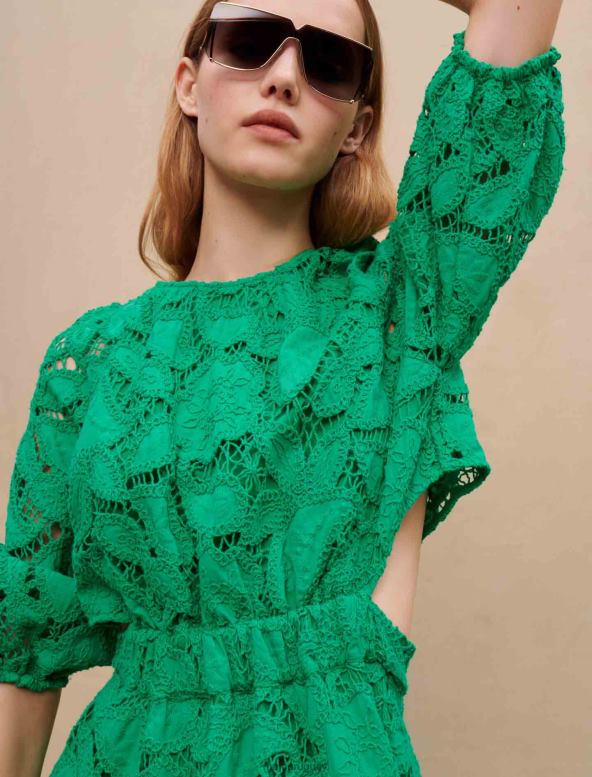 Maje vestido corto de algodón bordado ropa verde mujer 2J08B180