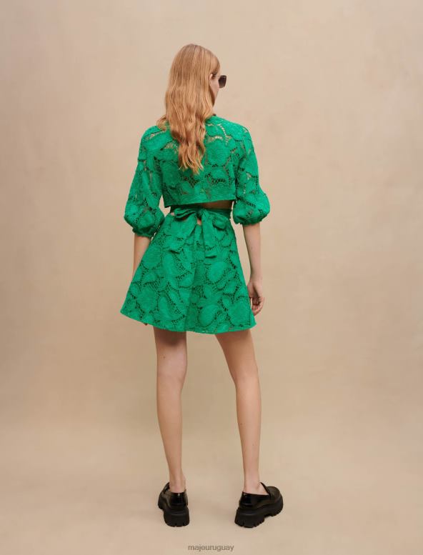 Maje vestido corto de algodón bordado ropa verde mujer 2J08B180