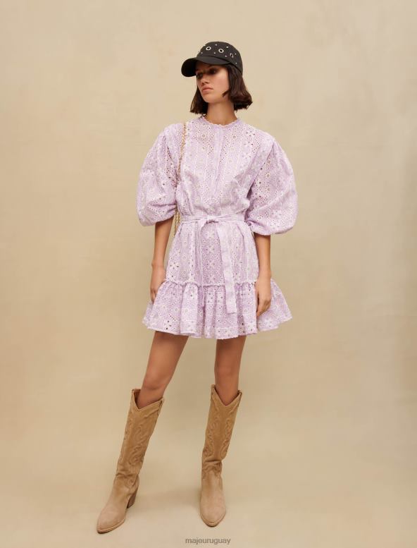 Maje vestido corto de algodón bordado ropa violeta de parma mujer 2J08B257