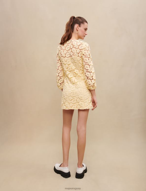 Maje vestido corto de ganchillo ropa de color amarillo pálido mujer 2J08B154