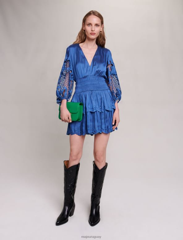 Maje vestido corto de raso ropa azul mujer 2J08B44