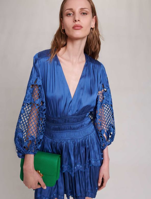 Maje vestido corto de raso ropa azul mujer 2J08B44