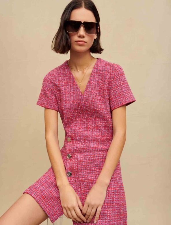 Maje vestido corto de tweed con espalda abierta ropa fucsia mujer 2J08B299