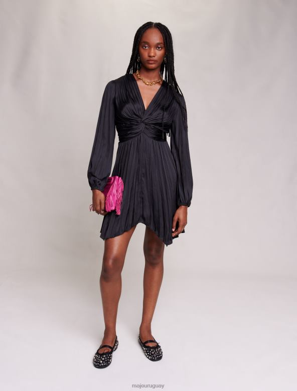 Maje vestido corto drapeado de satén ropa negro mujer 2J08B36