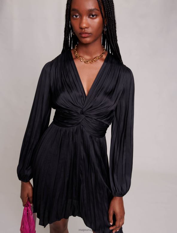 Maje vestido corto drapeado de satén ropa negro mujer 2J08B36