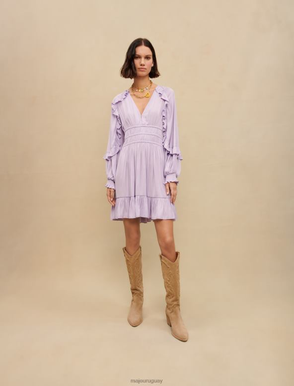 Maje vestido corto satinado con volantes ropa violeta de parma mujer 2J08B304