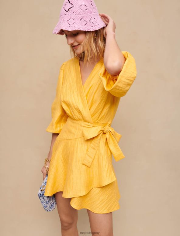 Maje vestido cruzado con corbata ropa amarillo mujer 2J08B216
