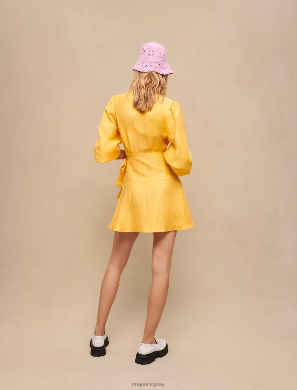 Maje vestido cruzado con corbata ropa amarillo mujer 2J08B216