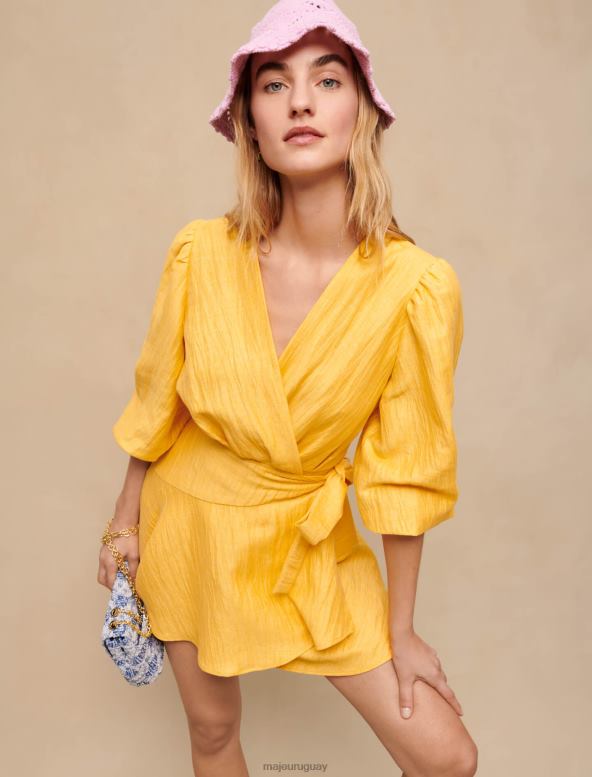 Maje vestido cruzado con corbata ropa amarillo mujer 2J08B216