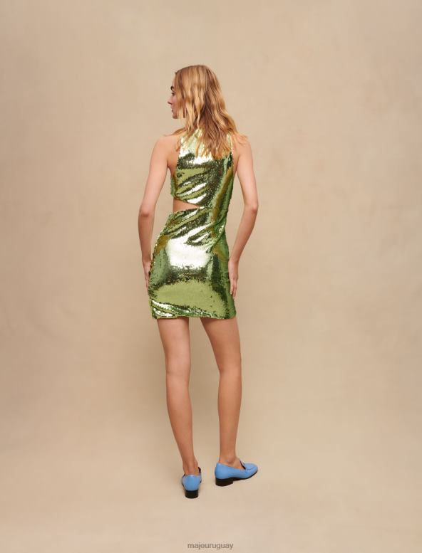 Maje vestido de lentejuelas ropa verde mujer 2J08B219