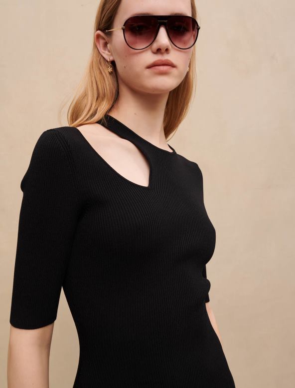 Maje vestido de punto con abertura en el hombro ropa negro mujer 2J08B426