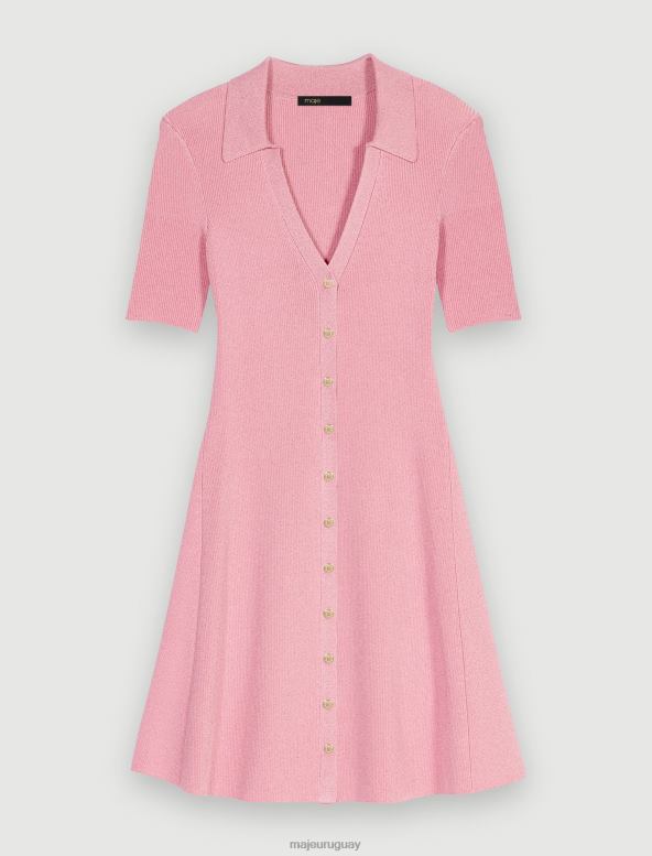 Maje vestido de punto de canalé brillante ropa Rosa palido mujer 2J08B2