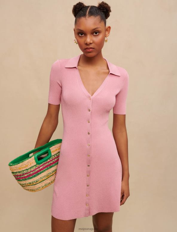 Maje vestido de punto de canalé brillante ropa Rosa palido mujer 2J08B2