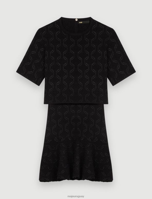 Maje vestido de punto trompe l'oeil de jacquard ropa negro mujer 2J08B109