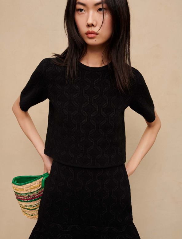 Maje vestido de punto trompe l'oeil de jacquard ropa negro mujer 2J08B109