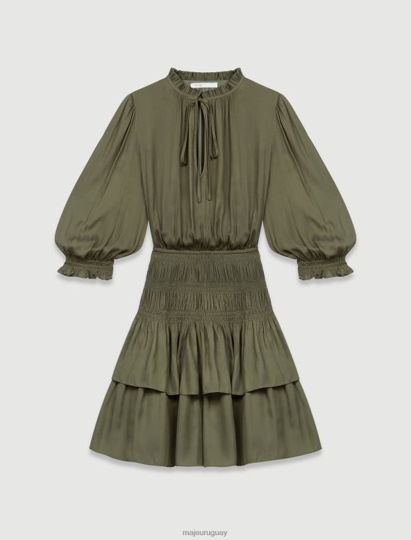 Maje vestido de raso con fruncido y volantes ropa caqui mujer 2J08B126