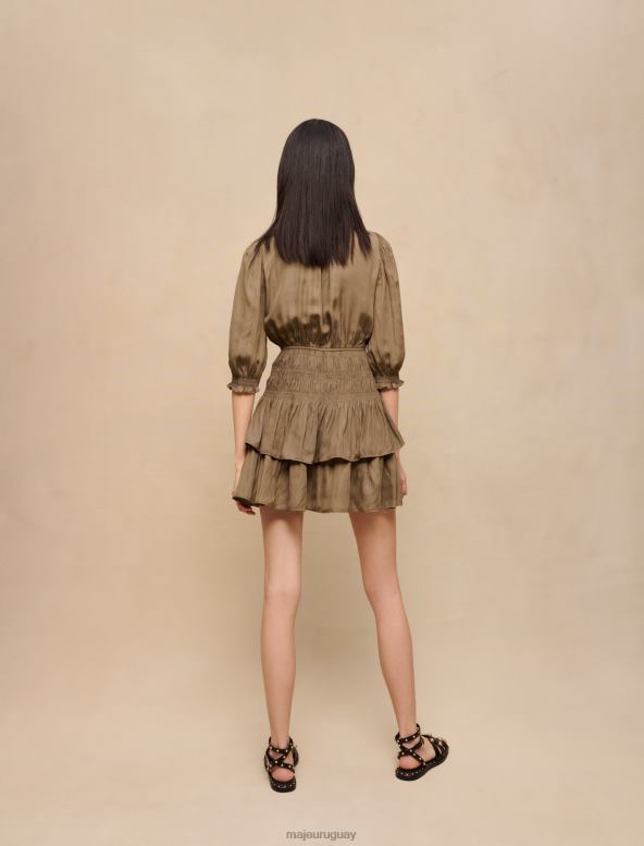 Maje vestido de raso con fruncido y volantes ropa caqui mujer 2J08B126