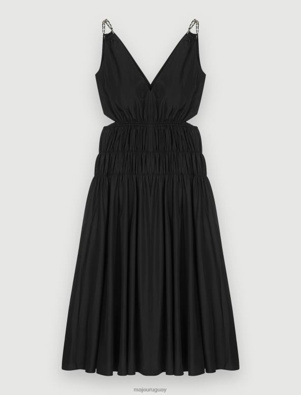 Maje vestido de tafetán con abertura en la cintura ropa negro mujer 2J08B106