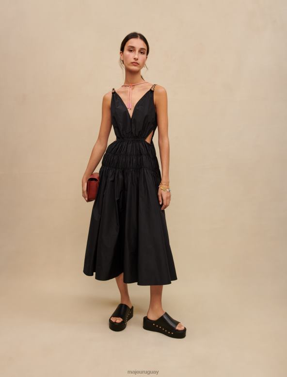 Maje vestido de tafetán con abertura en la cintura ropa negro mujer 2J08B106